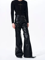 Double-Waisted Flared Leather Pants 3