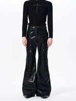 Double-Waisted Flared Leather Pants 4