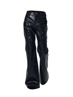 Double-Waisted Flared Leather Pants 5