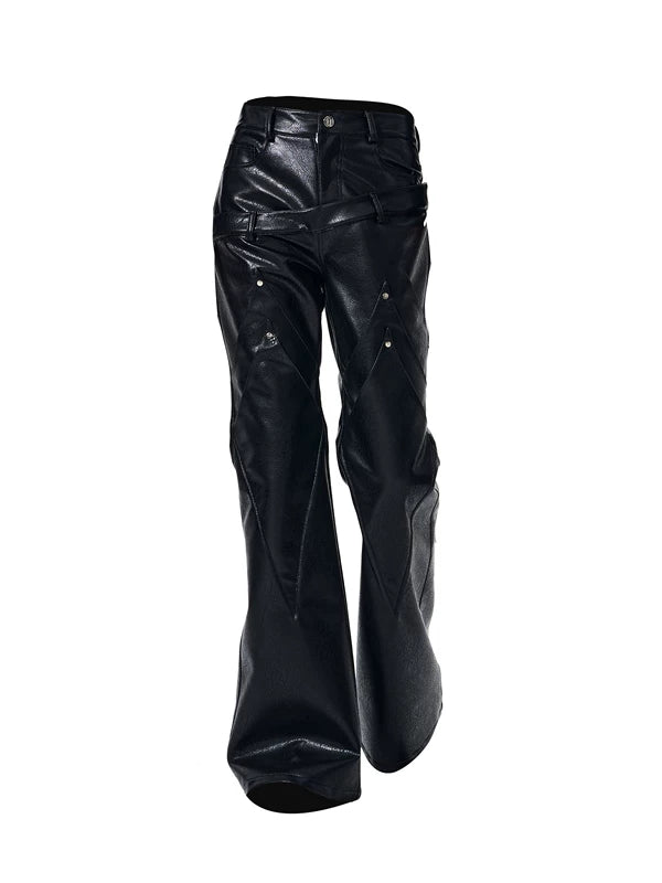 Double-Waisted Flared Leather Pants 5