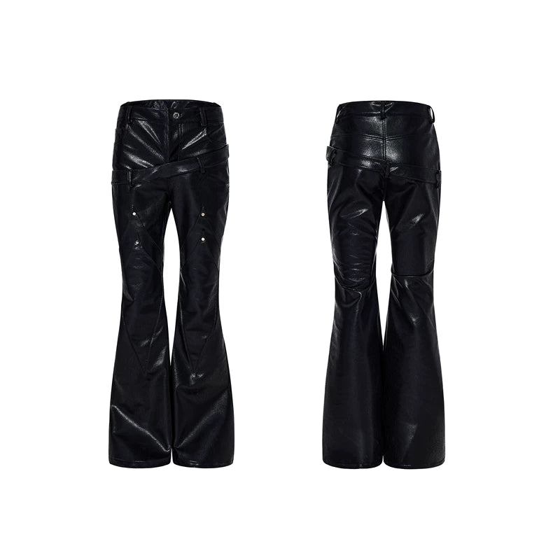 6034653604090,6034653604091,6034653604092,6034653604093, Double-Waisted Flared Leather Pants