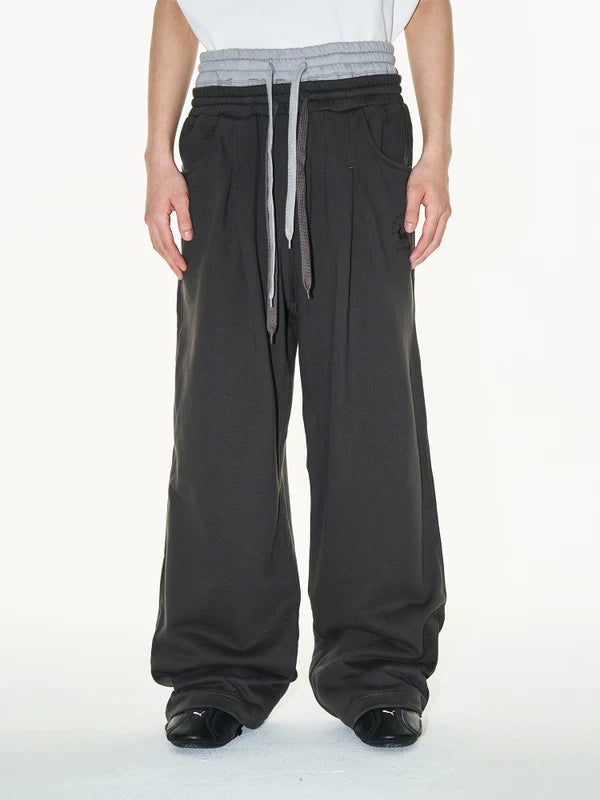 Double-Waisted Pleated Wide-Leg Sweatpants 1