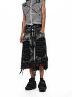 Double-Waisted Ripped Tassel Star Embroidered Shorts 4