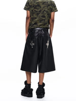 Double-Waisted Studded PU Leather Shorts 3