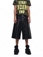 Double-Waisted Studded PU Leather Shorts 4