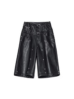 Double-Waisted Studded PU Leather Shorts 5