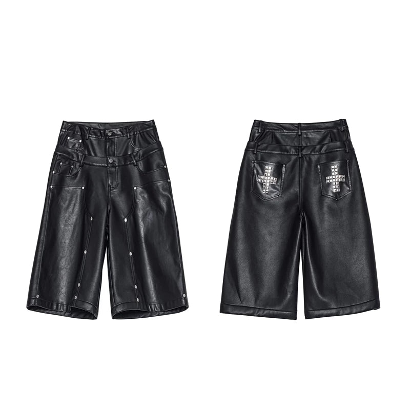 6062510665991,6062510665992,6062510665993,6062510665994, Double-Waisted Studded PU Leather Shorts