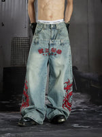 Dragon Embroidery Wide-Leg Jeans 2