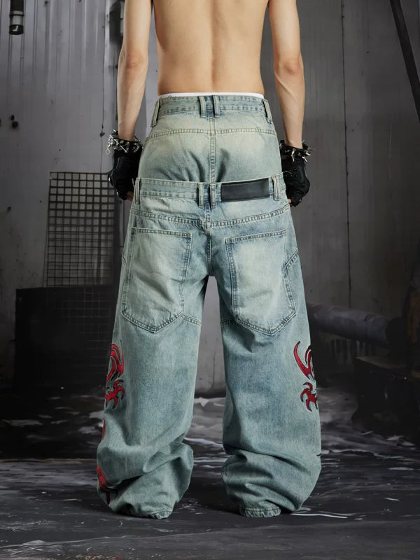 Dragon Embroidery Wide-Leg Jeans 4