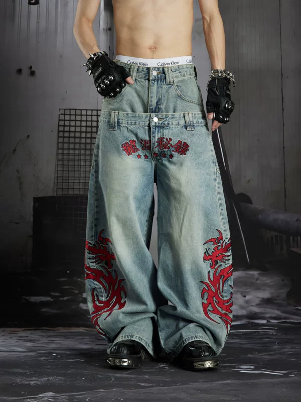 Dragon Embroidery Wide-Leg Jeans 5
