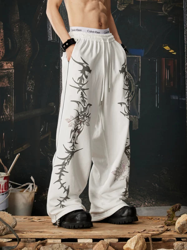 Dragon Print Rhinestone Wide Leg Sweatpants 1
