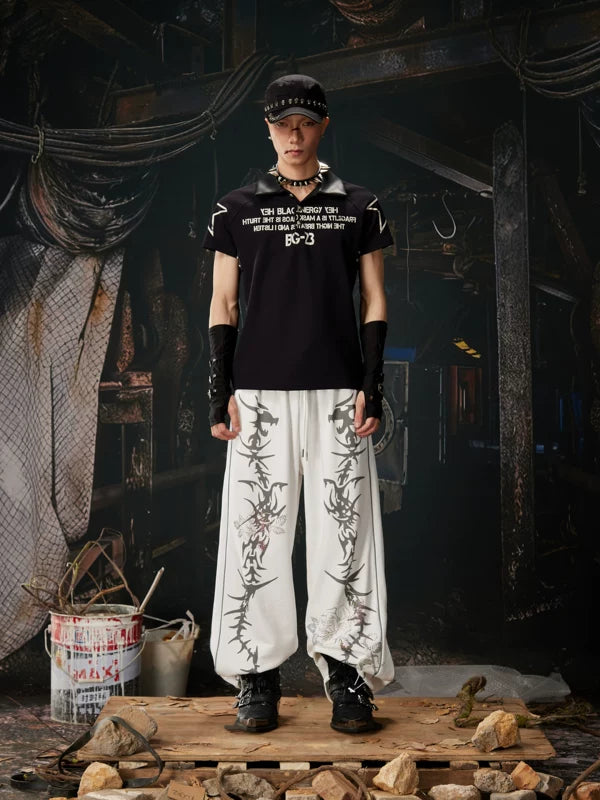 Dragon Print Rhinestone Wide Leg Sweatpants 4