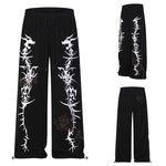 6210365159074,6210365159075,6210365159076,6210365159077, Dragon Print Rhinestone Wide Leg Sweatpants