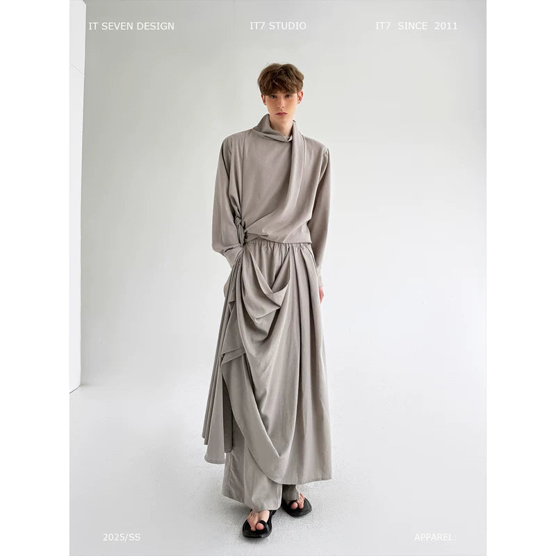 Draped Double-Layer Wide Leg Pants 1