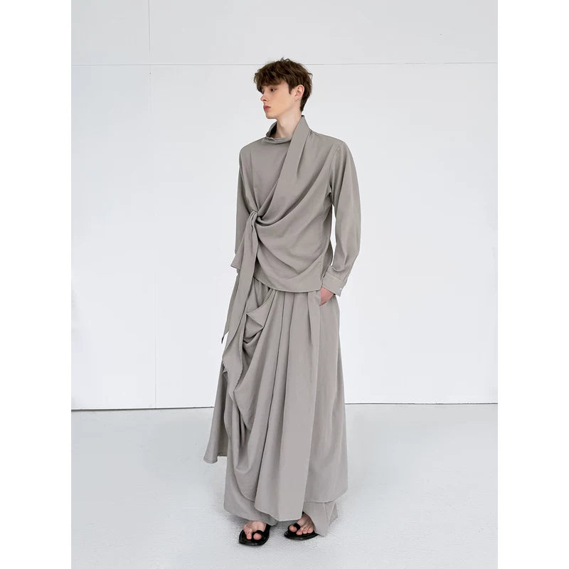 Draped Double-Layer Wide Leg Pants 3