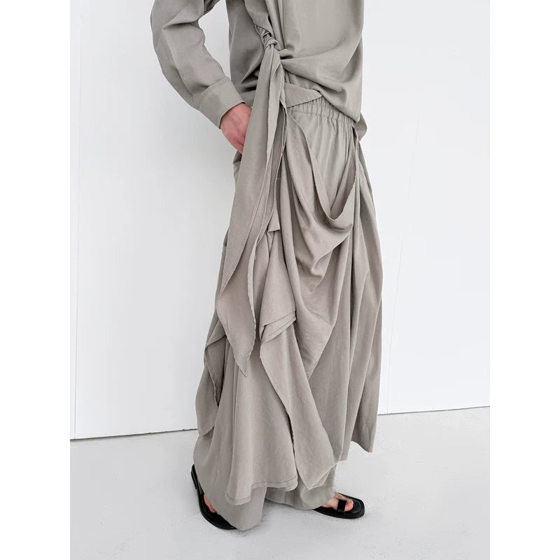 Draped Double-Layer Wide Leg Pants 4