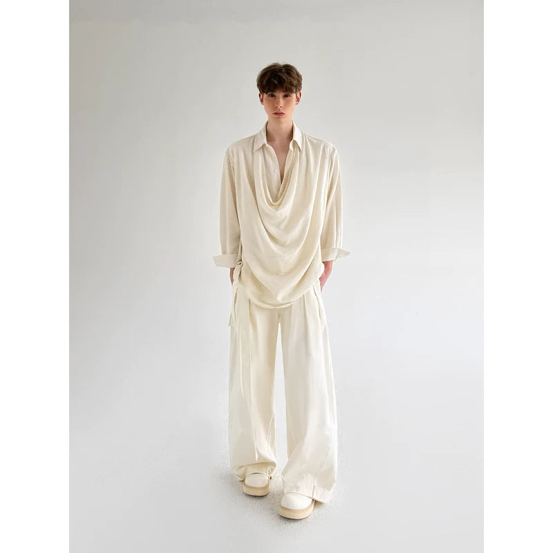 Draped Long Sleeve Loose Shirt 2
