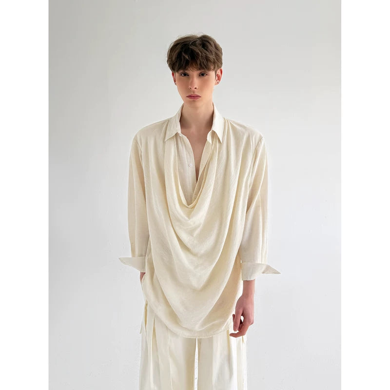 Draped Long Sleeve Loose Shirt 3