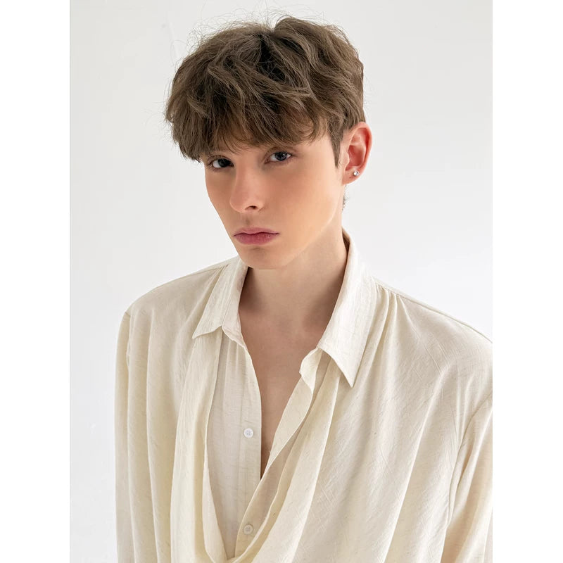 Draped Long Sleeve Loose Shirt 5