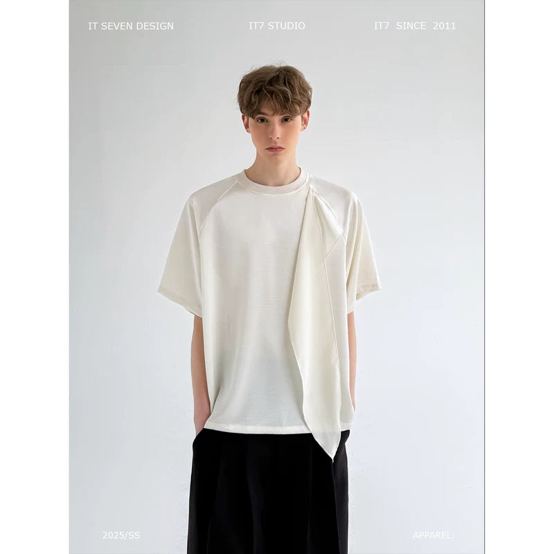 Draped Panel Crew Neck Short Sleeve T-Shirt 1