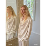 Draped Satin Shirt with Beaded Neckline 1