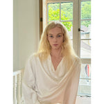 Draped Satin Shirt with Beaded Neckline 4