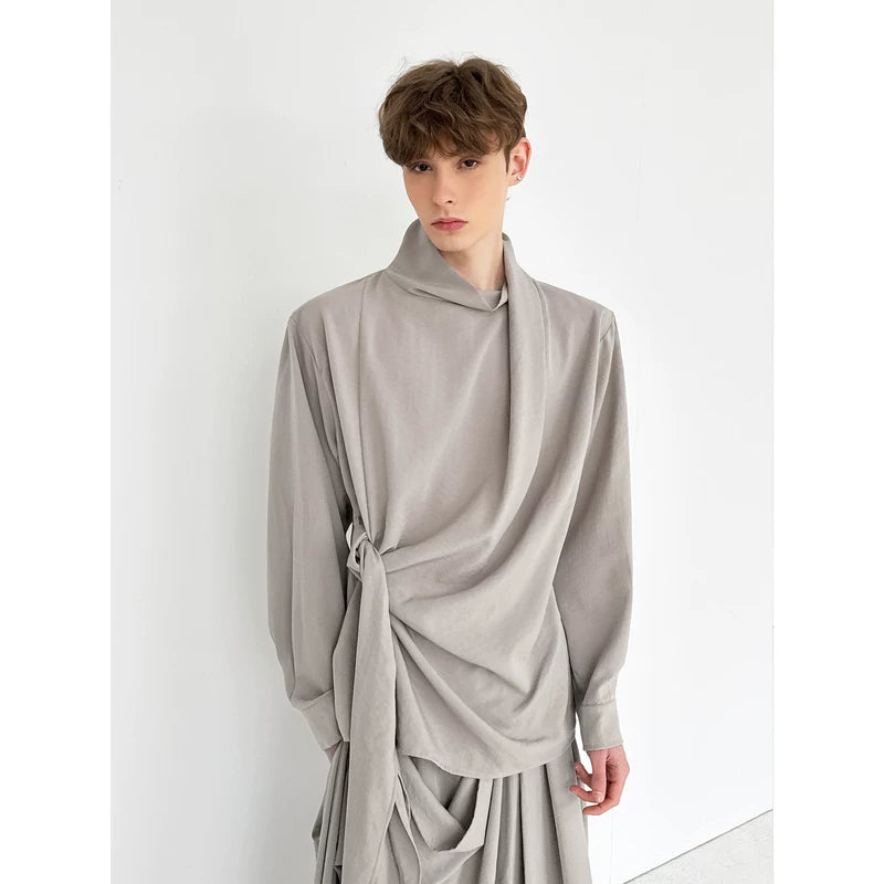 Draped Tie-Waist Long Sleeve Shirt 3