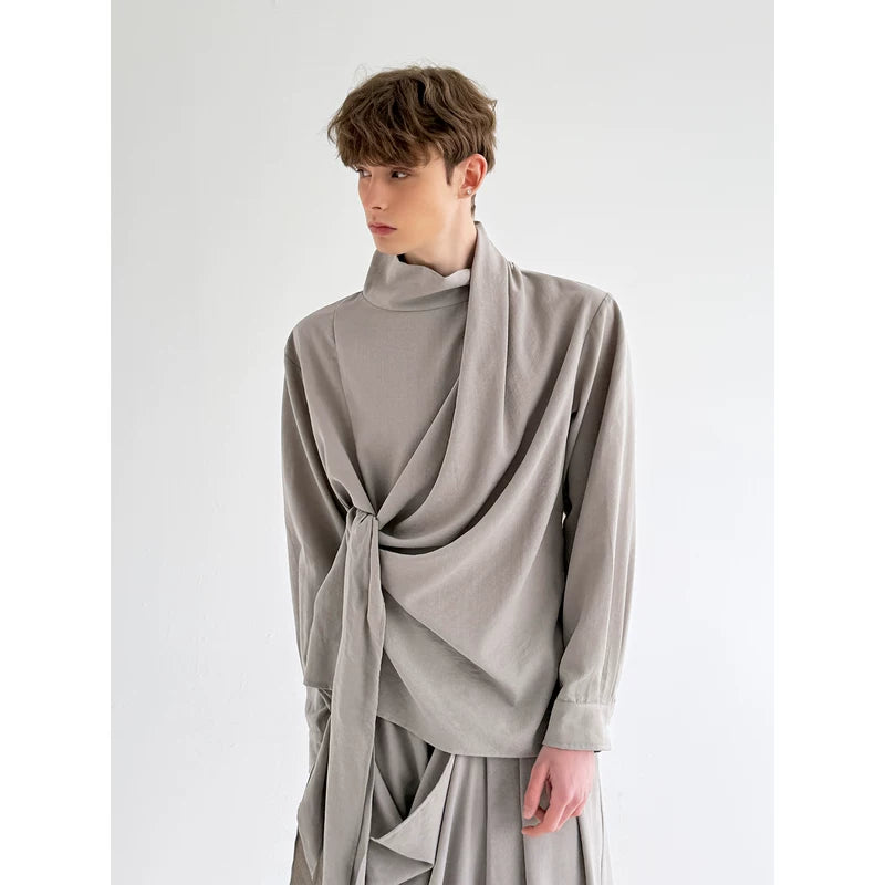 alt_id_9976707578, Draped Tie-Waist Long Sleeve Shirt