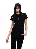 Drawstring Buckle Slim Fit T-Shirt 2