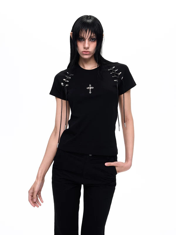 Drawstring Buckle Slim Fit T-Shirt 2