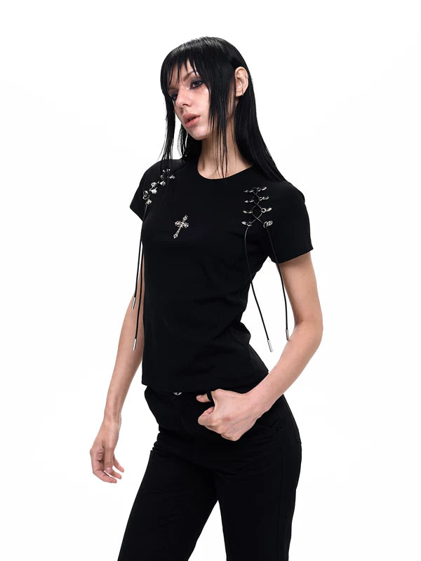 Drawstring Buckle Slim Fit T-Shirt 3