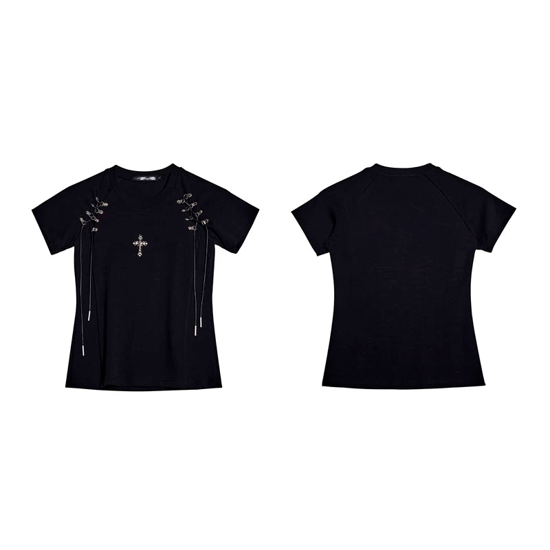6061791157058,6061791157059,6061791157060,6061791157061, Drawstring Buckle Slim Fit T-Shirt