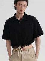 ,6042842420986,6042842420987,6042842420988, Drawstring Hem Collared Short Sleeve Shirt