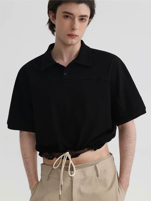 ,6042842420986,6042842420987,6042842420988, Drawstring Hem Collared Short Sleeve Shirt