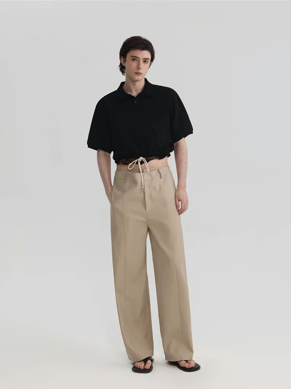 Drawstring Hem Collared Short Sleeve Shirt 3