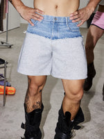 Dual-Material Deconstructed Denim Shorts 2