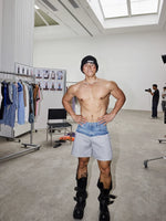 Dual-Material Deconstructed Denim Shorts 3
