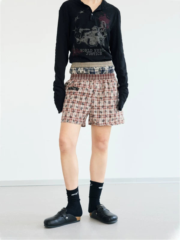 Elastic Waist Plaid Casual Sport Shorts Pants 1