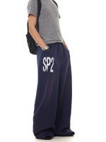 Elastic Waist Wide Leg Letter Print Pants 1