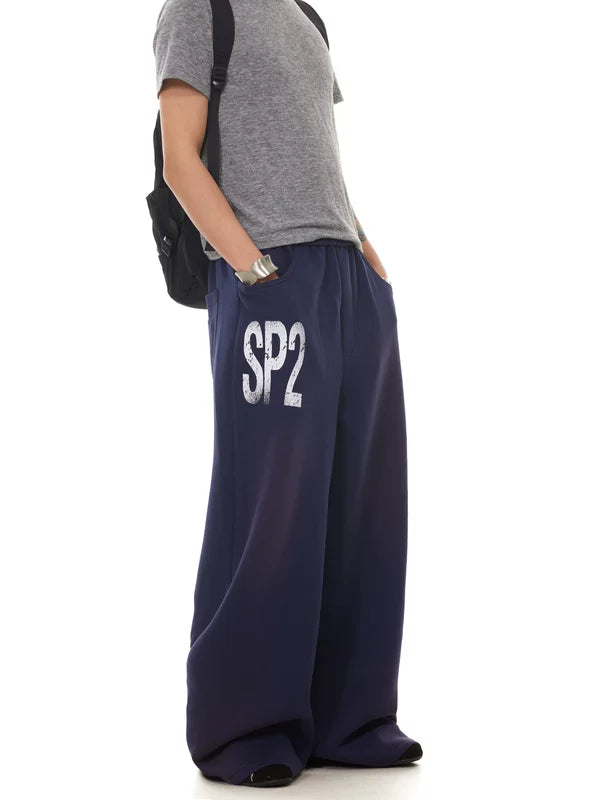 Elastic Waist Wide Leg Letter Print Pants 1