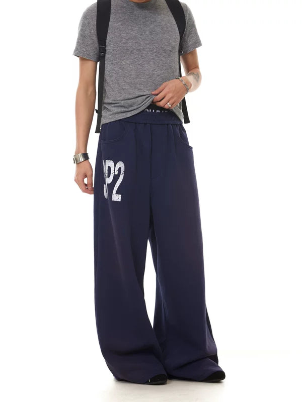 Elastic Waist Wide Leg Letter Print Pants 2