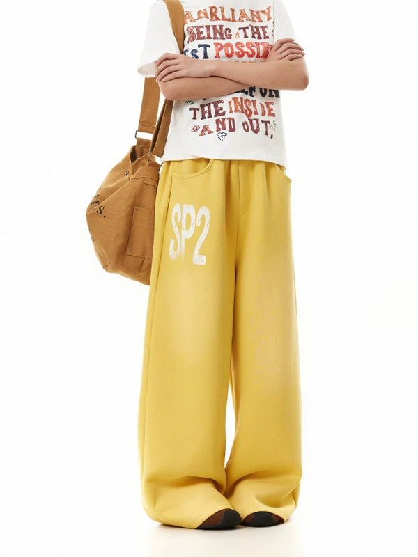 Elastic Waist Wide Leg Letter Print Pants 5