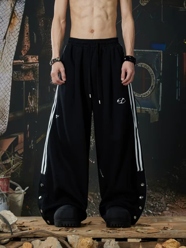 Elastic Waist Wide Leg Snap Hem Pants 1