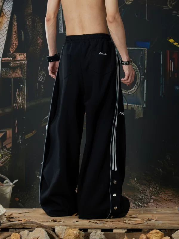 Elastic Waist Wide Leg Snap Hem Pants 2