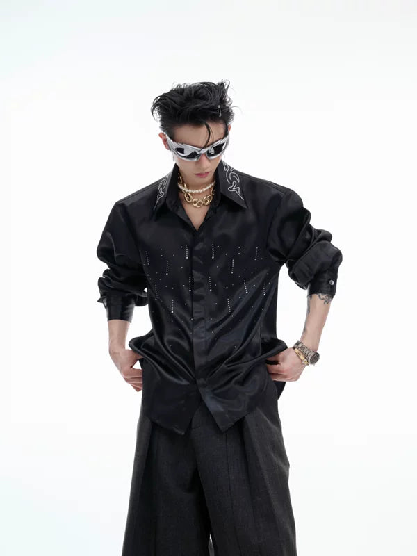 Embellished Satin Shirt with Wide-Leg Pants 1