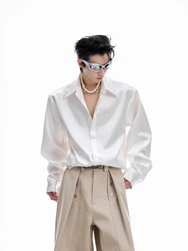 Embellished Satin Shirt with Wide-Leg Pants 2