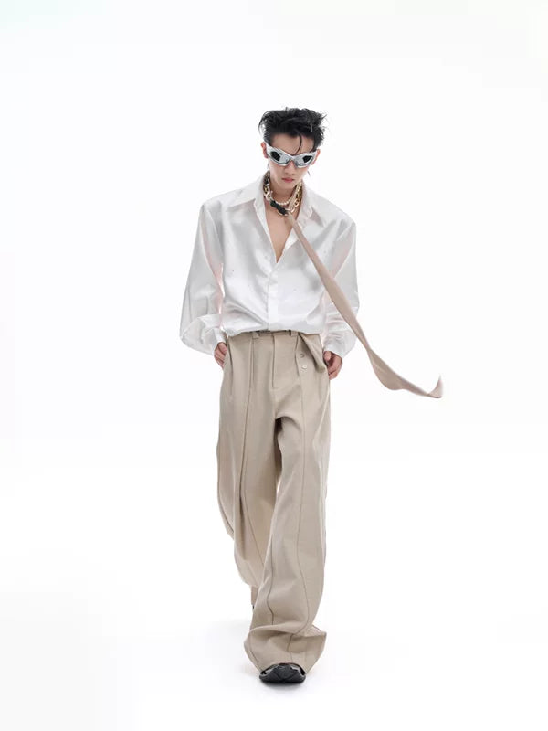 Embellished Satin Shirt with Wide-Leg Pants 4