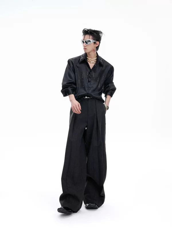 Embellished Satin Shirt with Wide-Leg Pants 5