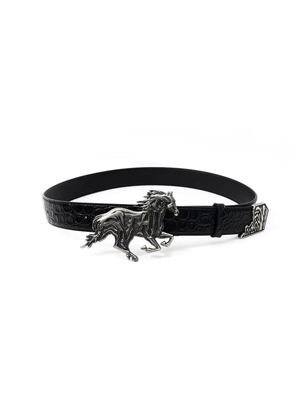 Embossed Leather Belt with Horse Buckle 5