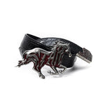 6245198583203, Embossed Leather Belt with Horse Buckle